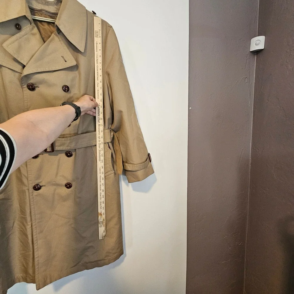 Vintage Sears Double Breasted Trench Coat Belted Mens 42 Beige Tan Detective